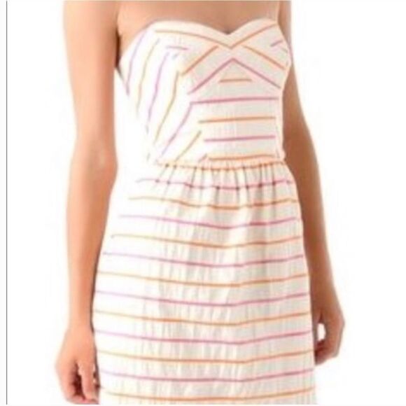 Shoshanna Cream & Pink Strapless Striped Mini Dress size 6 Sweetheart Neckline - Picture 3 of 12